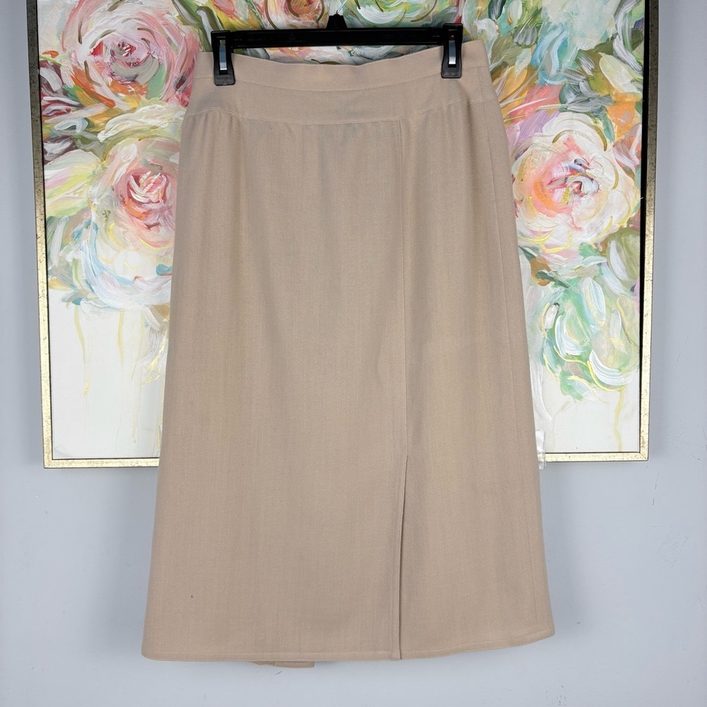Chloé Beige A-Line Midi Skirt Button Back High Waist Size 42 - Picture 2 of 11